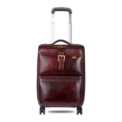 Vozik Pure Leather Luxury Dark Brown Rolling Luggage