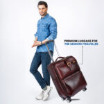 Vozik Pure Leather Luxury Dark Brown Rolling Luggage - Image 11