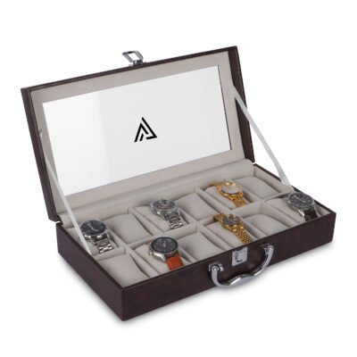 Vozik Luxury 12-Section Watch Box - Dark Brown