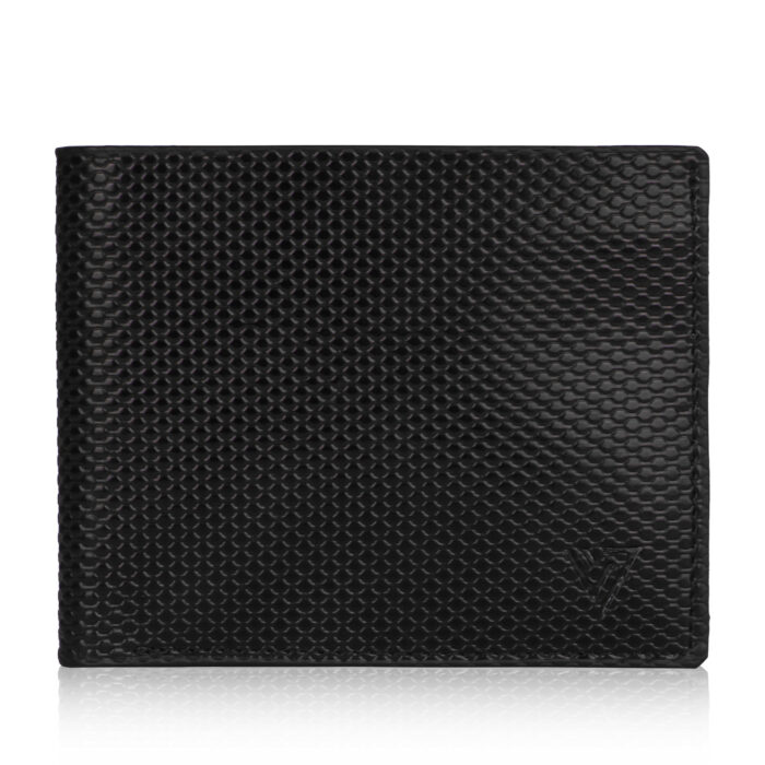VOZIK Cobra Black Leather Wallet - Closed front view, showcasing genuine leather and cobra texture