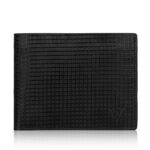 VOZIK Box Texture Black Leather Wallet - Closed front view, showcasing genuine leather texture