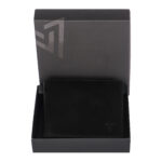 VOZIK Shiny Seed Black Leather Wallet - Closed view, showcasing the smooth, shiny mens genuine leather wallet texture.