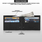 Slim Bifold Wallet Men (Black) - Fully open interior, showing two main currency compartments.
