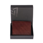 VOZIK Cross Line mens genuine leather wallet in cross line texture in color brown box view