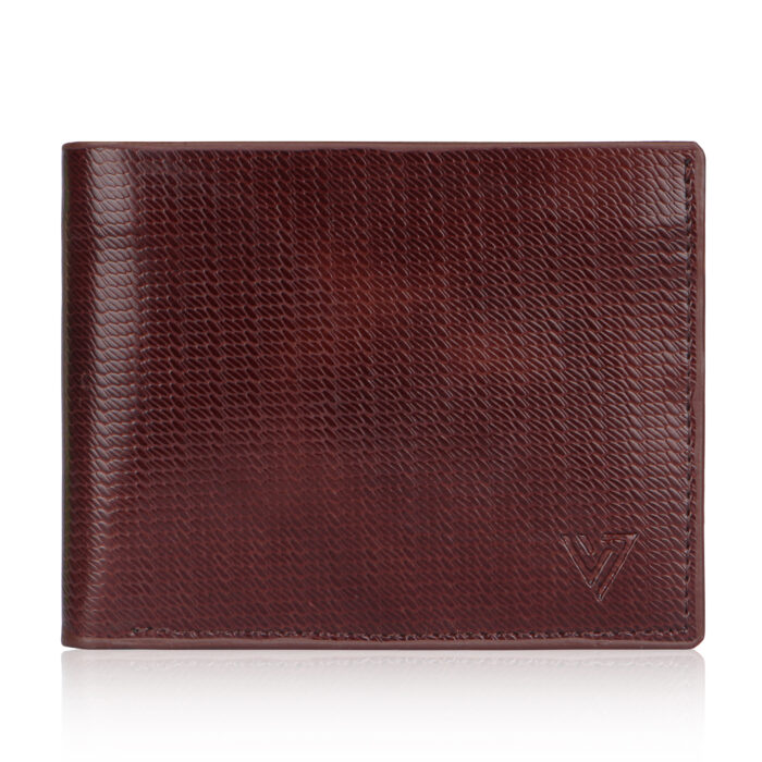 VOZIK Best Wallets for Men (Brown) - Close-up on the slightly shiny, brown leather wallet texture.